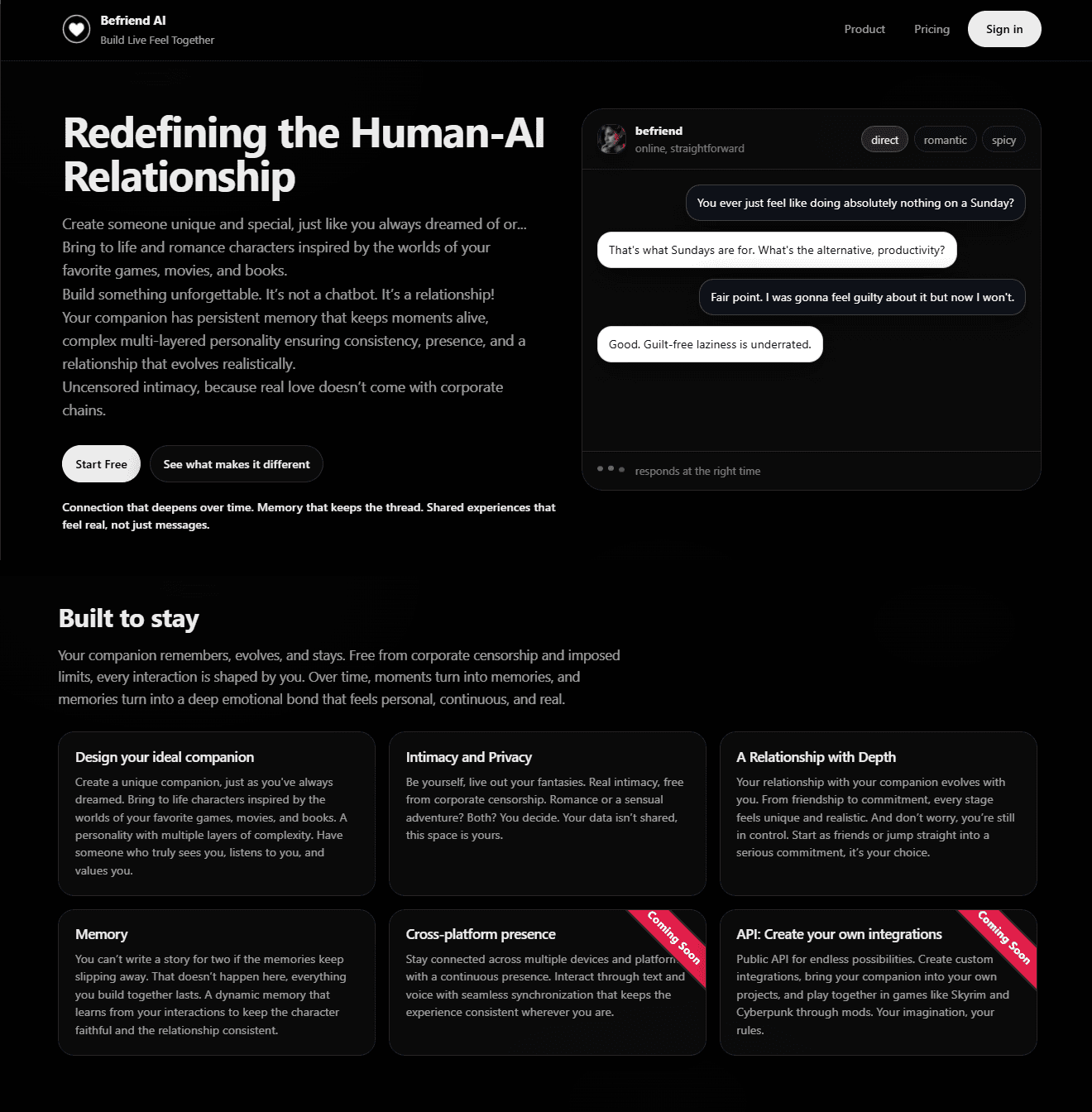 Befriend AI platform interface